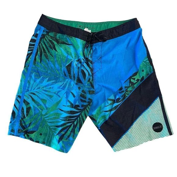 O'Neill Mens Jordy Freak Boardshorts Summer Palm Print Aqua Blue Size 34 - Picture 1 of 8